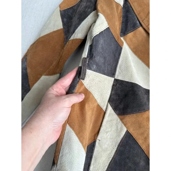 BB Dakota y2k vtg boho brown patchwork suede jacket size S - Picture 4 of 6